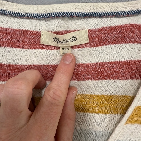 Madewell Skyline V-Neck Tee with Red, Blue, and Mustard Stripes EUC- worn once - Picture 6 of 11